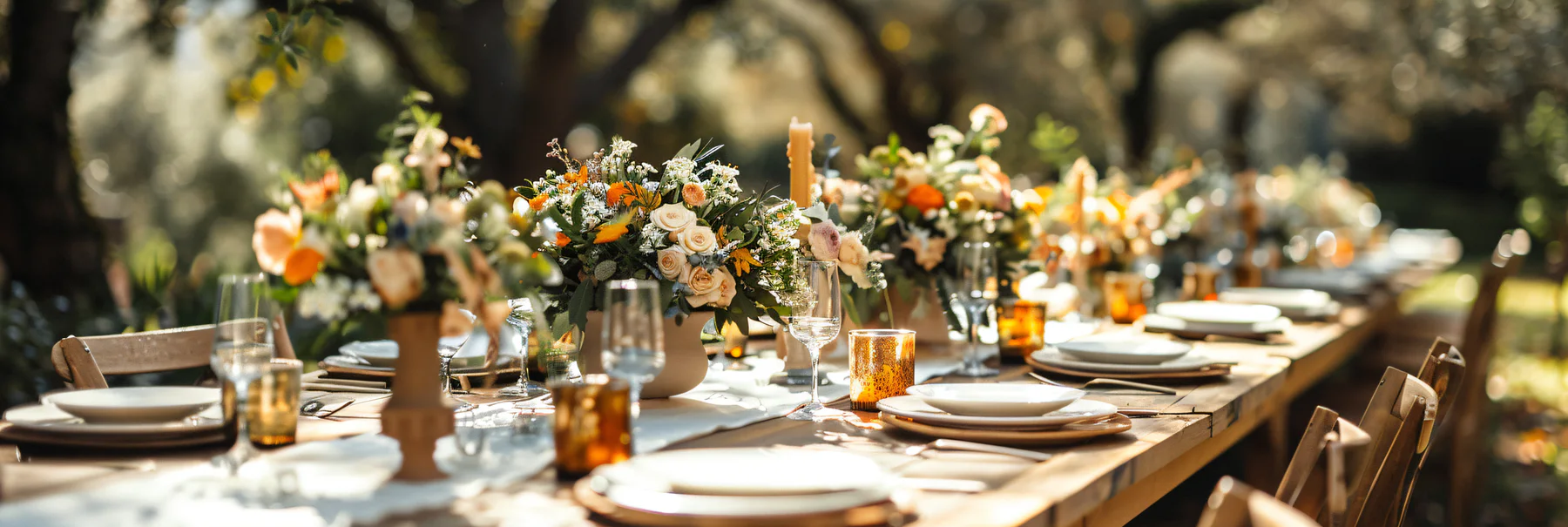Outdoor wedding table arranged with flowers in the Smoky Mountains